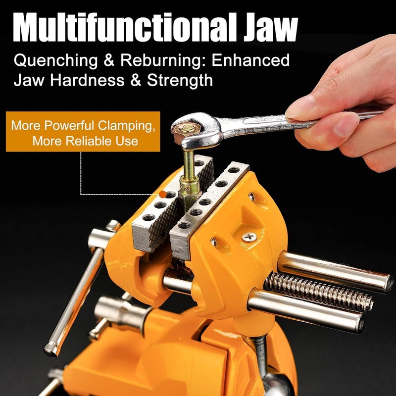 MAXMAN Bench Vise 3 Inch, Heavy Duty Home Bench Clamp with 360° Swivel Base, Multi-Purpose Cast Steel Table Vise, Vise Clamps Fixed Tool for Woodworking, Metalworking, Cutting Conduit, Drilling - Image 2